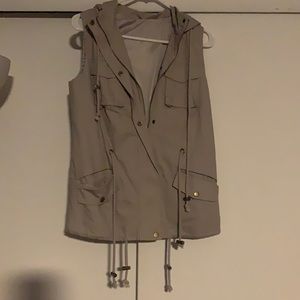 Women Vest Hooded Drawstring Jackets with Pockets